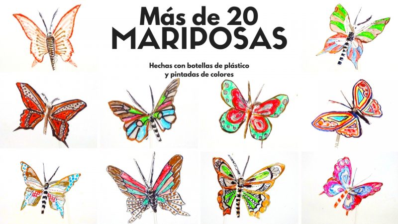 Mariposas pintadas a mano con botellas de plástico