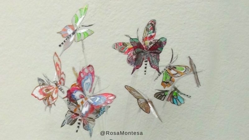 Mariposas pintadas a mano con botellas de plástico