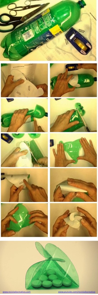 Infographic cómo hacer una caja triangular con una botella de plástico