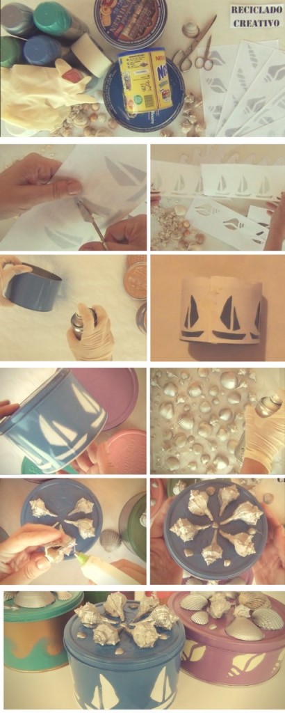 DIY cajas de galletas recicladas con estilo marinero