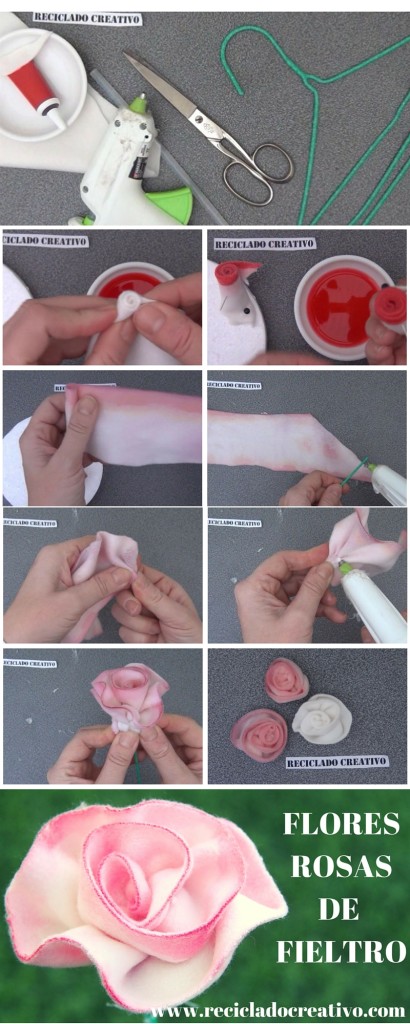 Cómo hacer flores rosas con fieltro - Infographic