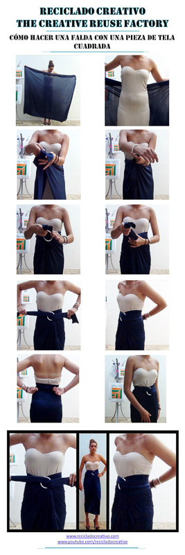 Cómo realizar una falda drapeada sin coser - How to make a skirt free sewing