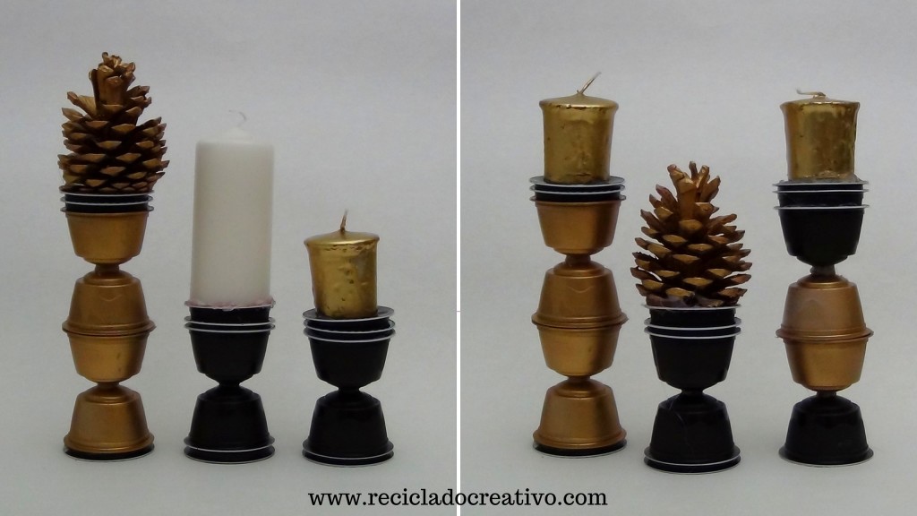 Portavelas ´Candelabros decorativos con cápsulas de café