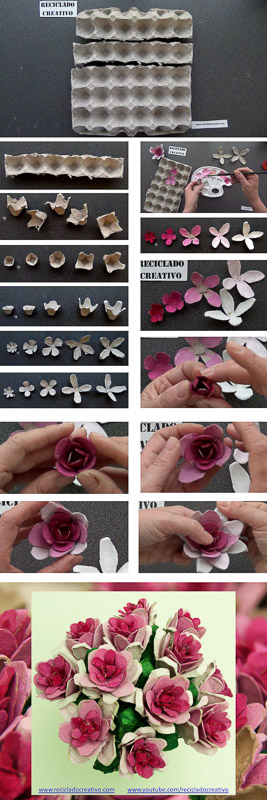 Infographic cómo hacer flores con hueveras de cartón