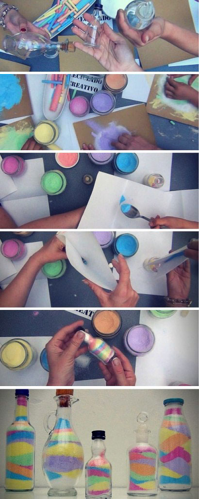 reutilizando botellas de cristal con tizas de colores (1)