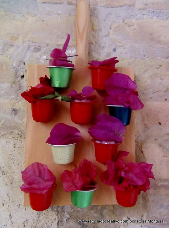 Cápsulas de café recicladas, Mini Jardín Vertical decorativo