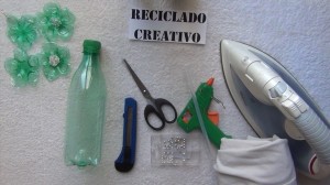 cómo hacer una flor con una botella de plástico verde y una plancha de ropa