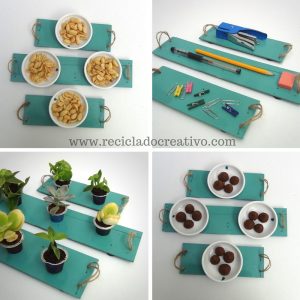 Mini bandejas planas realizadas reciclando cajas de fresas