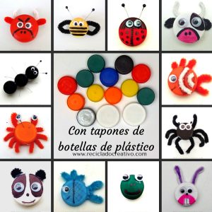 Recopilación de manualidades para niños. Animalitos infantiles hechos con tapones de botellas de plástico