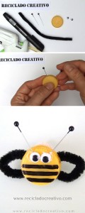 Manualidades con niños - Tapones reciclados - diy abeja