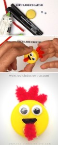 Pollito con tapas de botellas