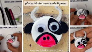 DIY Vaca Manualidad con niños con tapa de botella de plástico