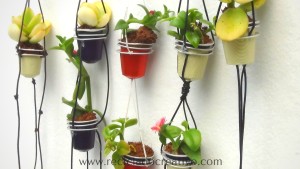 Mini maceteros con hilo - DIY - reciclaje cápsulas de café
