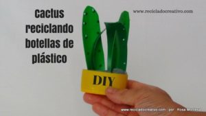 DIY Manualidad Cactus realizado con botellas de plástico recicladas