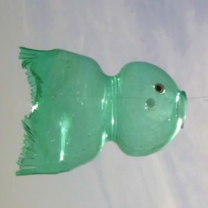 Pez con una botella de plástico