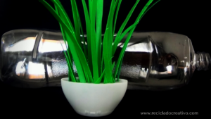 DIY Miniatura de planta de hojas verdes reciclando botellas de plástico