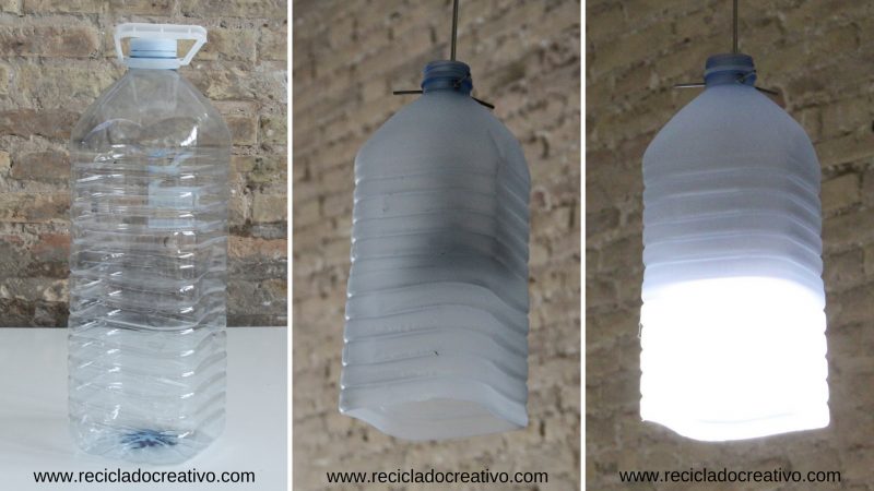Lámpara de techo decorativa realizada con garrafas de plástico