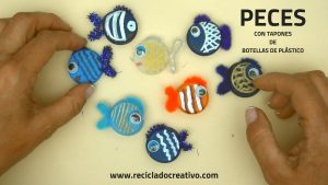 Manualidades con niños - peces con tapones de botellas de plástico