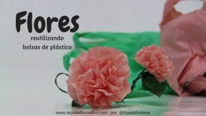 Flores rosas peonías- bolsas plásticas recicladas