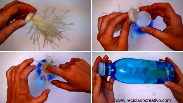 medusas con bolsas, tapones y botellas de plástico
