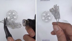 Estambres con botellas de plástico y alambre con calor