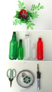 Flores reciclando botellas de plástico