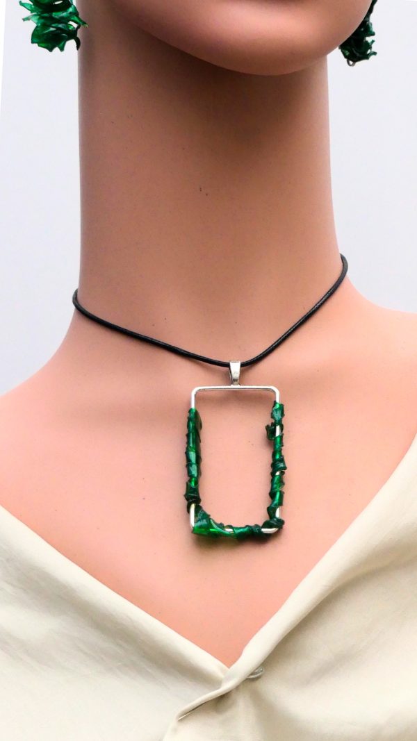 Colgante rectangular super-reciclado rodeado pet verde