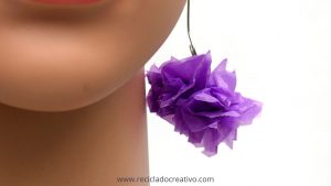 Pendientes alargados colgante Flor Morada
