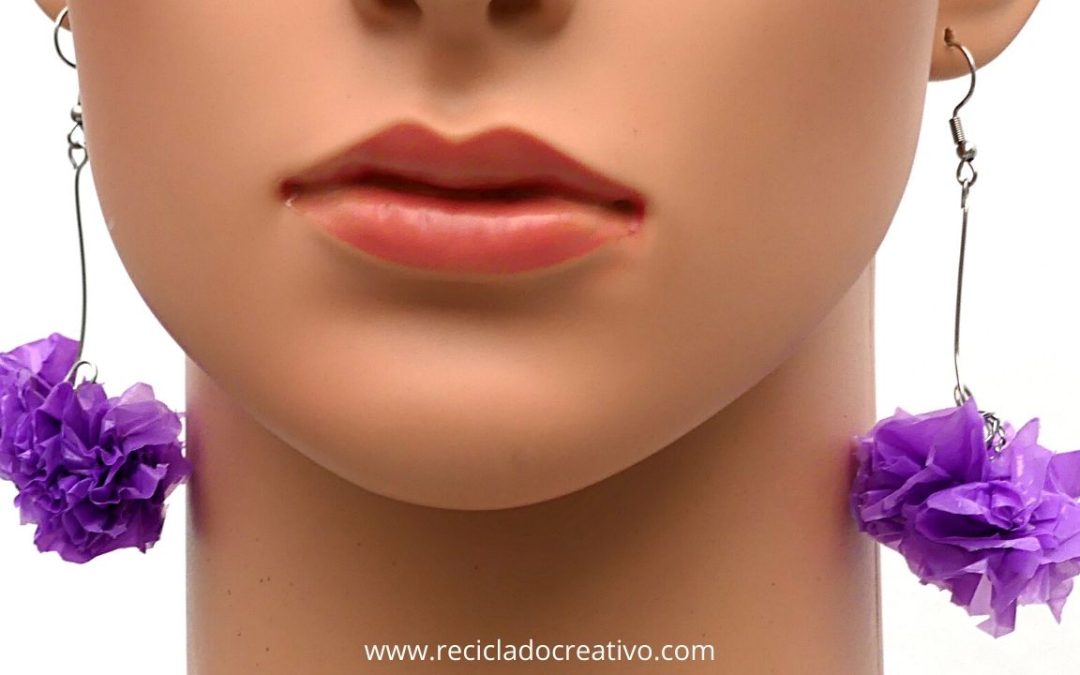 Pendientes alargados colgante Flor Morada