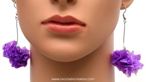 Pendientes alargados colgante Flor Morada