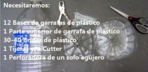 Material Necesario para realizar una lámpara reciclando garrafas de plástico pet