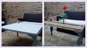 Mesa de centro con un palet y unas patas recicladas
