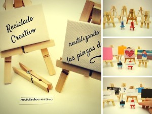 Caballete en miniatura con pinzas de madera de tender la ropa