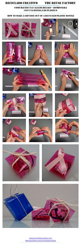 Como hacer una caja cuadrada con una botella rosa #gotasdesolidaridad reciclado creatiivo. rosa montesa