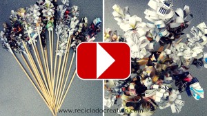Flores (jacintos) con papel de revistas reciclado RETO CREATIVO