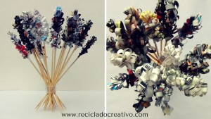 Flores (jacintos) con papel de revistas reciclado RETO CREATIVO