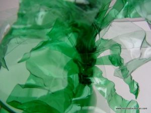 Hojas verdes de plantas para flores con botellas de plástico pet recicladas