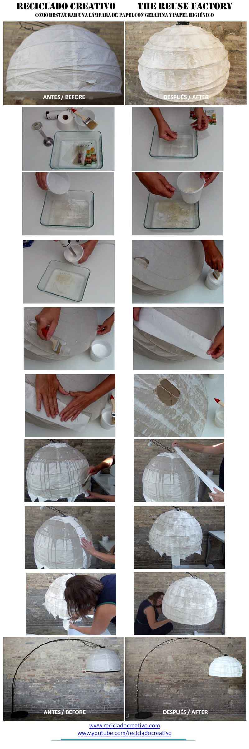 Lampara de papel regolit ikea restarurada con gelatina y papel higienico