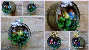 Belén de Navidad colgante realizado con latas de atún recicladas