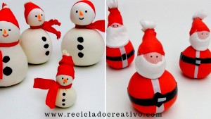 Muñeco de nieve y Papá Noel - Snowman and Sant Nicolas - Manualidad con globos y sal. Balloons and salt.
