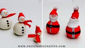Muñeco de nieve y Papá Noel - Snowman and Sant Nicolas - Manualidad con globos y sal. Balloons and salt.