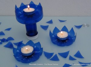 portavelas con botellas de plástico - candle holder with recycled plastic bottles