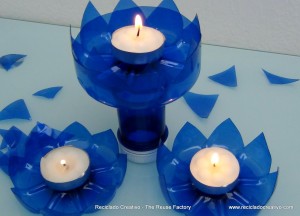 portavelas con botellas de plástico - candle holder with recycled plastic bottles