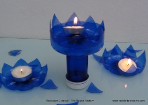 portavelas con botellas de plástico - candle holder with recycled plastic bottles