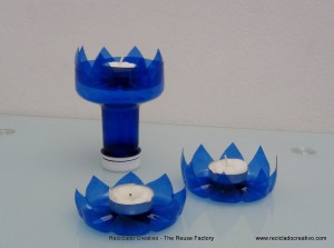 portavelas con botellas de plástico - candle holder with recycled plastic bottles