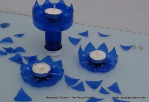 portavelas con botellas de plástico - candle holder with recycled plastic bottles