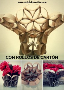 Tubos de cartón convertidos en florero o frutero