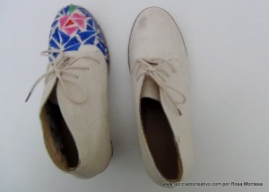 Zapatos para un traje de fallera valenciana con material reciclado