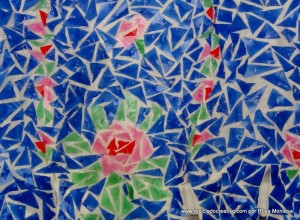 Corpiño de traje de fallera valenciana #ecofallera realizado con trencadís sobre tela