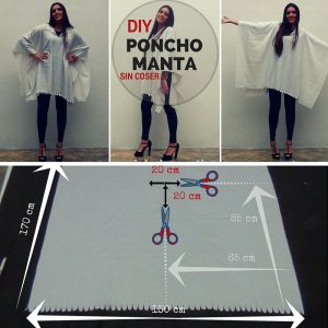 DIY Poncho Manta Sin coser a la Moda con una manta de Ikea Polarvide